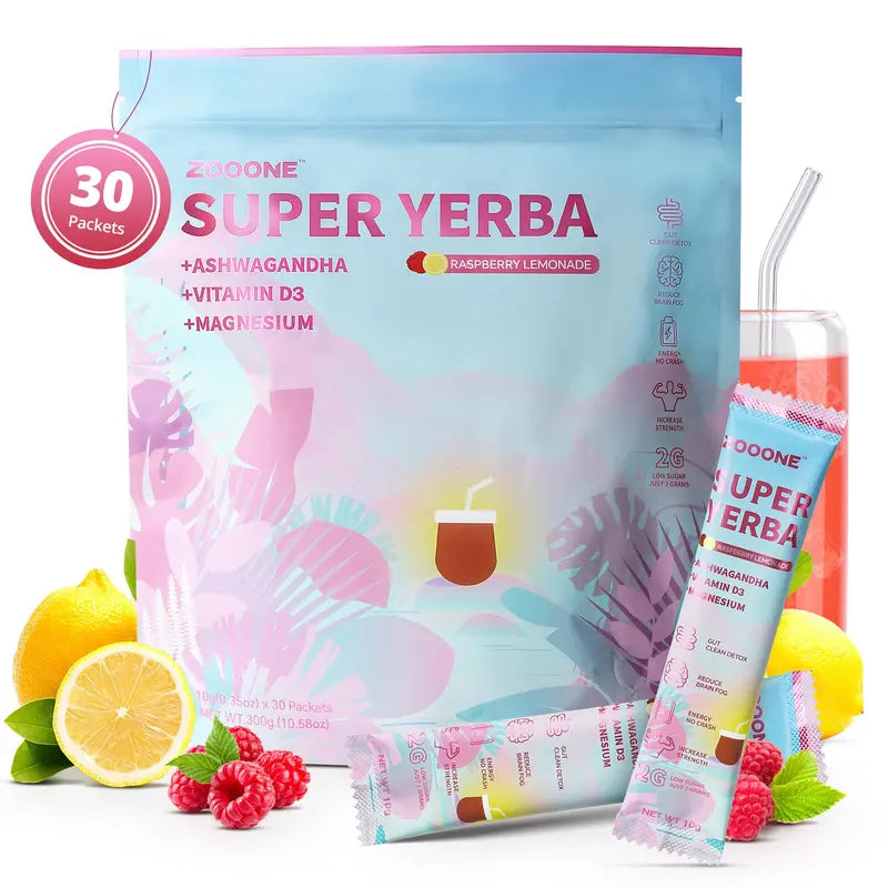 zooone Super Yerba | Yerba Mate Instant Tea Powder |  RASPBERRY LEMONADE Flavor | 30 Servings  LJ