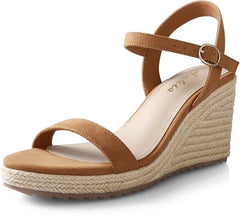 Platform Wedge Sandals for Women, Brown Espadrille Womens Wedge Sandals 3.4Inch High Heel Wedges, Comfortable, for Women Dressy, Open Toe, Ankle Strap, Summer