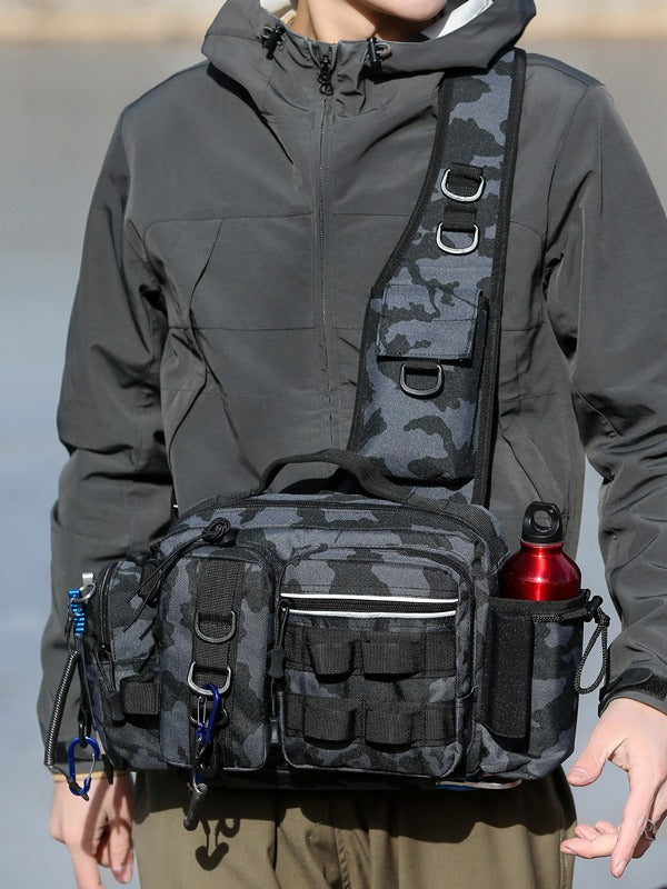 Fishing Tackle Backpack Fishing Fanny Pack Crossbody Bag Fishing Tackle Box Organizer with Rod & Gear Holder, Ideal for Fishing, Camping, Hiking and More!