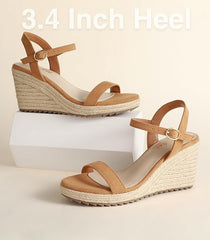 Platform Wedge Sandals for Women, Brown Espadrille Womens Wedge Sandals 3.4Inch High Heel Wedges, Comfortable, for Women Dressy, Open Toe, Ankle Strap, Summer