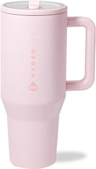 HydroJug Traveler 40 oz Insulated Water Bottle with Handle & Straw | Fits in Cup Holder | Leak Resistant Tumbler | Stainless Steel Base | Reusable | Pink Sand | Gifts for Women & Men