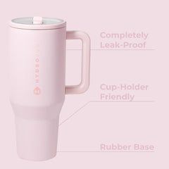 HydroJug Traveler 40 oz Insulated Water Bottle with Handle & Straw | Fits in Cup Holder | Leak Resistant Tumbler | Stainless Steel Base | Reusable | Pink Sand | Gifts for Women & Men
