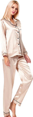 Womens Silk Satin Pajamas Set Long Sleeve Button Down Sleepwear 2 Piece Lounge Set Pj Set XS-3XL