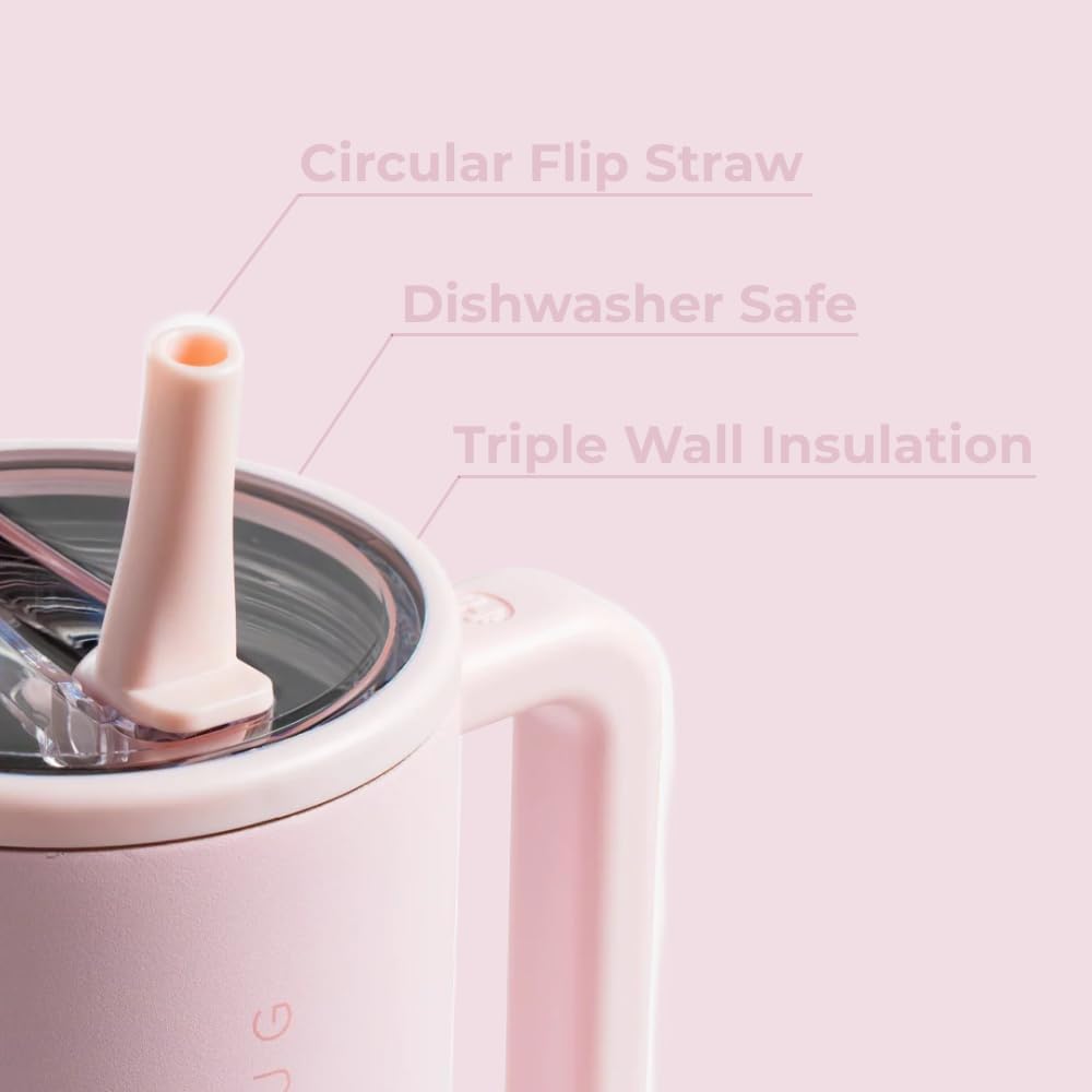 HydroJug Traveler 40 oz Insulated Water Bottle with Handle & Straw | Fits in Cup Holder | Leak Resistant Tumbler | Stainless Steel Base | Reusable | Pink Sand | Gifts for Women & Men