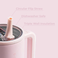 HydroJug Traveler 40 oz Insulated Water Bottle with Handle & Straw | Fits in Cup Holder | Leak Resistant Tumbler | Stainless Steel Base | Reusable | Pink Sand | Gifts for Women & Men