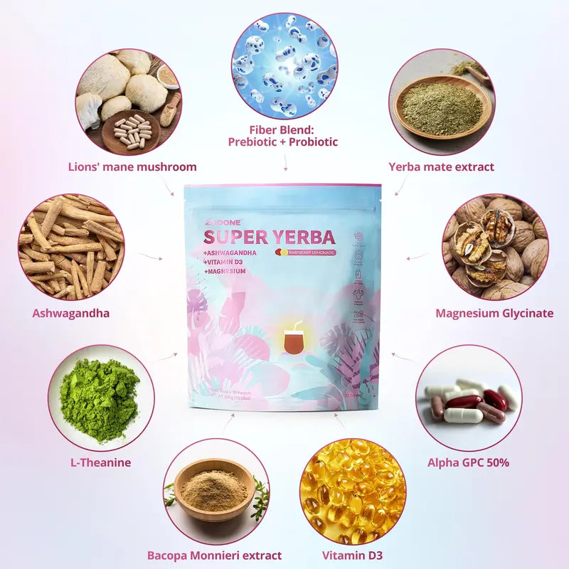 zooone Super Yerba | Yerba Mate Instant Tea Powder |  RASPBERRY LEMONADE Flavor | 30 Servings  LJ
