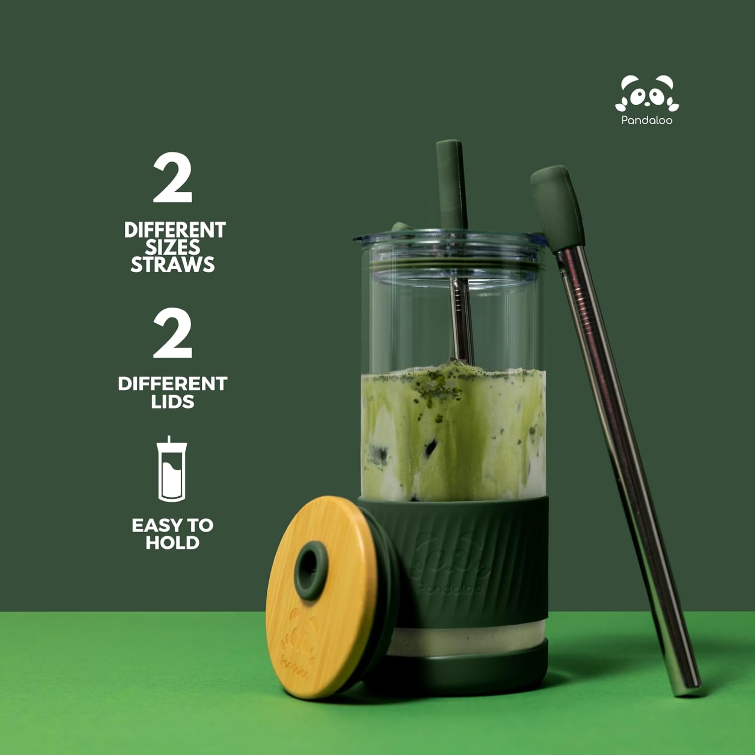 Glass Cups With Lids and Straws -20 Fl Oz- Perfect Size Iced Coffee Cup - Smoothie Cup With Bamboo Lid and On the go Lid - Glass Tumbler With Straw (1 Count (Pack of 1), Lilac Rhapsody)