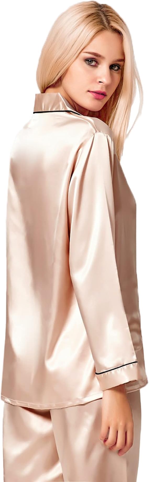 Womens Silk Satin Pajamas Set Long Sleeve Button Down Sleepwear 2 Piece Lounge Set Pj Set XS-3XL
