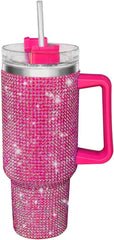40oz Tumbler with Handle-Glitter Rhinestones Tumbler Bling Cups Stainless Steel Water Bottle Diamond Studded Tumbler for Women-Birthday Gifts for Women, Mom, Wife, Girlfriend (40 oz, Pink)