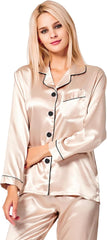 Womens Silk Satin Pajamas Set Long Sleeve Button Down Sleepwear 2 Piece Lounge Set Pj Set XS-3XL