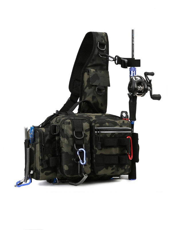 Fishing Tackle Backpack Fishing Fanny Pack Crossbody Bag Fishing Tackle Box Organizer with Rod & Gear Holder, Ideal for Fishing, Camping, Hiking and More!