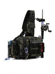 Fishing Tackle Backpack Fishing Fanny Pack Crossbody Bag Fishing Tackle Box Organizer with Rod & Gear Holder, Ideal for Fishing, Camping, Hiking and More!