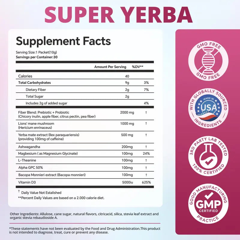 zooone Super Yerba | Yerba Mate Instant Tea Powder |  RASPBERRY LEMONADE Flavor | 30 Servings  LJ