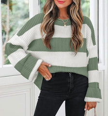 Women's 2025 Fall Long Sleeve Oversized Striped Color Block Comfy Loose Crew Neck Knitted Pullover Sweater