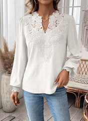 Womens Tops V Neck Boho Long Sleeve Shirts Swiss Dot Chiffon Blouses Flowy Lace Crochet Clothing Casual Trendy Tunic